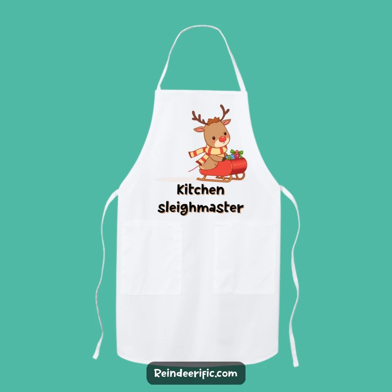 Funny Apron: Determined Reindeer Pulling Gifts, Festive Kitchen Gear