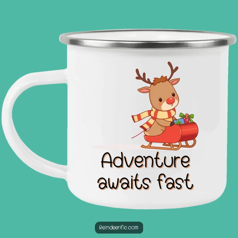 Funny Camping Mug: Determined Reindeer Pulling Gifts, Festive Journey
