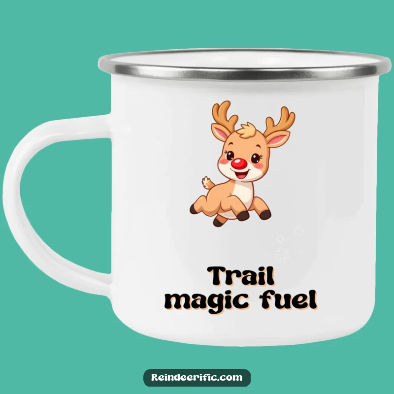 Funny Camping Mug: Furry Reindeer with Red Nose, Perfect for Outdoor Fun
