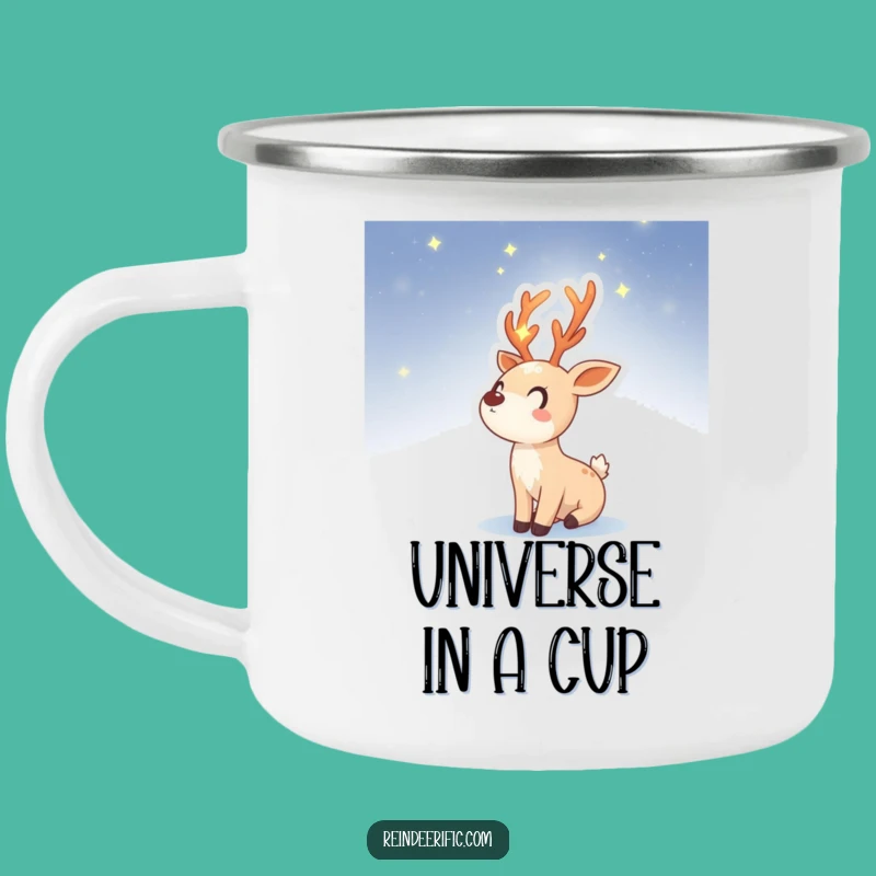 Funny Camping Mug: Starry Reindeer Sprite, Night Sky Adventure