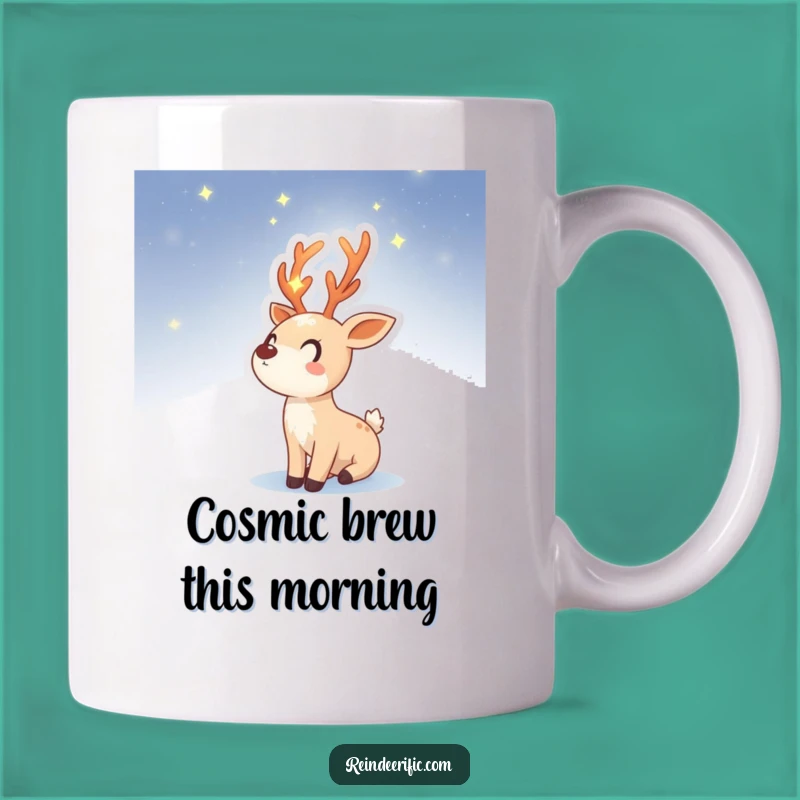 Funny Reindeer Mug: Starry-Antlered Sprite, Night Sky Gazing, Funny Gift