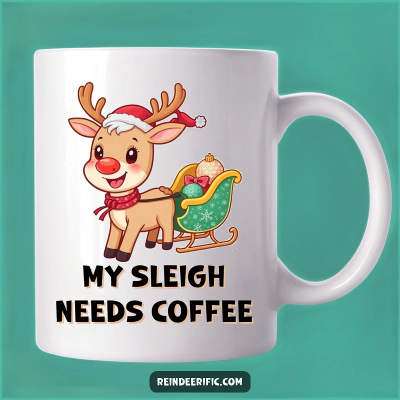 Funny Cheerful Reindeer Mug: A Joyful Sleigh Pulling Design, Perfect Funny Gift!
