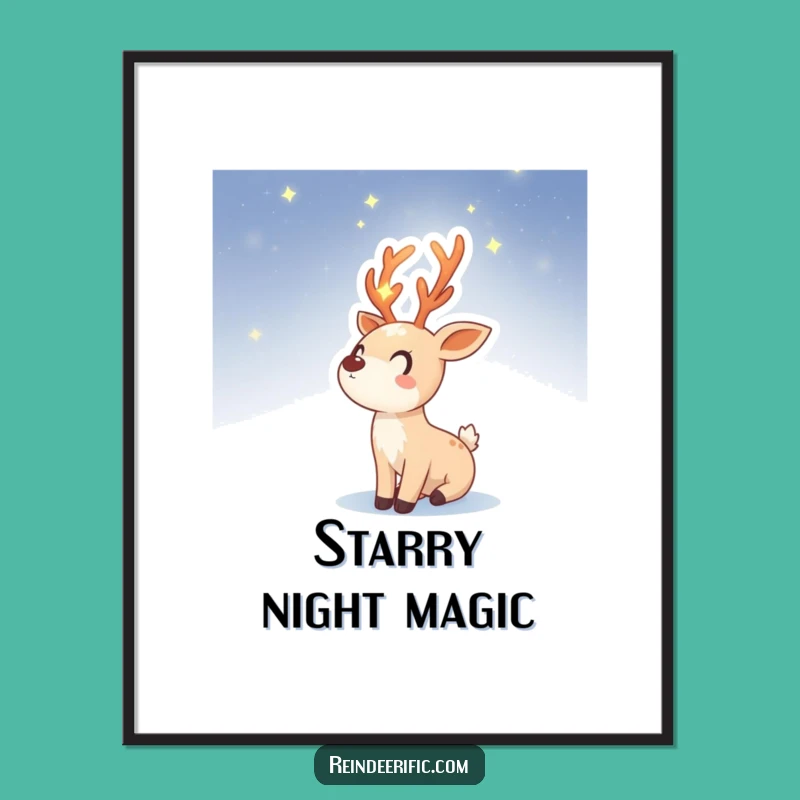 Funny Digital Art Print: Starry Reindeer Sprite, Celestial Wall Decor