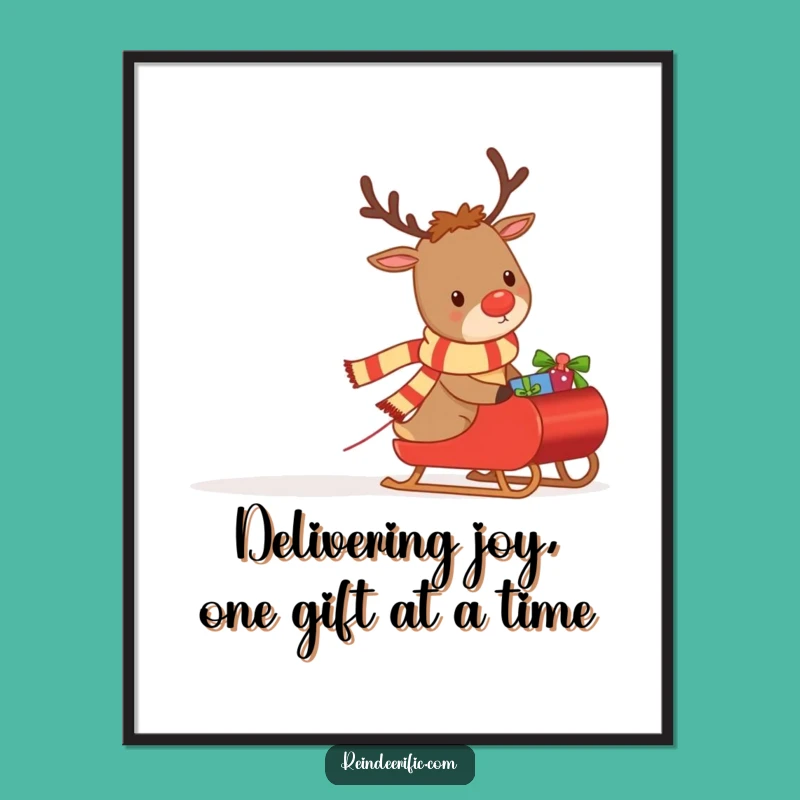 Free Printable Wall Art: Determined Reindeer's Gift Sleigh, Downloadable Art for Festive Homes