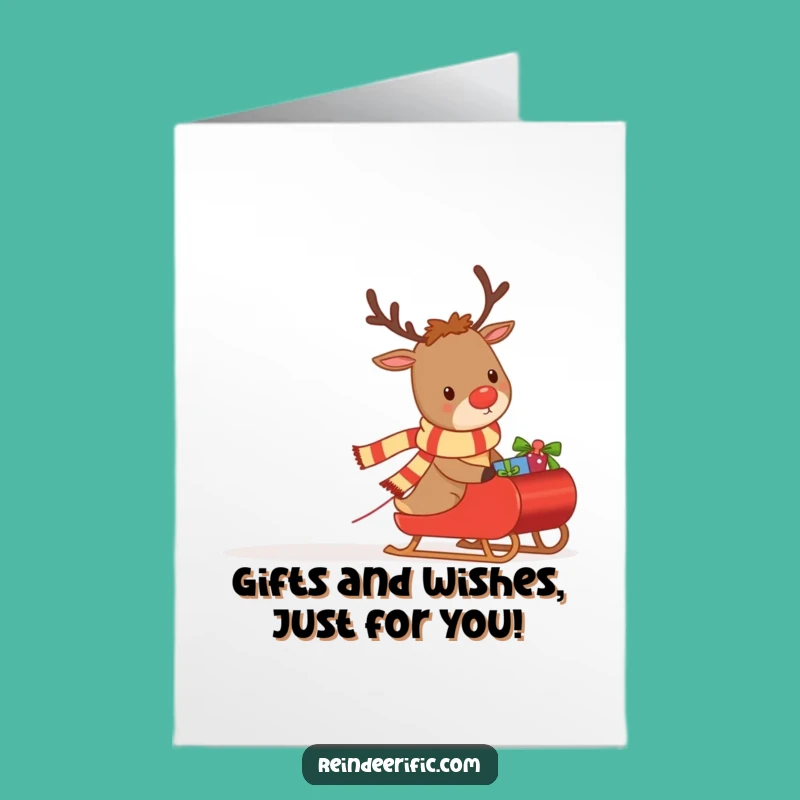 Free Printable Birthday Card: Determined Reindeer Pulling Gifts, Downloadable for Festive Wishes