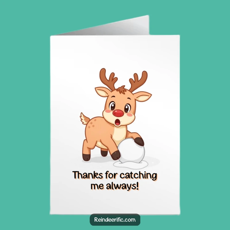 Free Printable Funny Thank You Card: Surprised Reindeer Stumble, Grateful Downloadable Gift