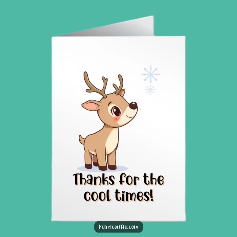 Free Printable Thank You Card: Curious Reindeer Snowflake Funny Downloadable Gift