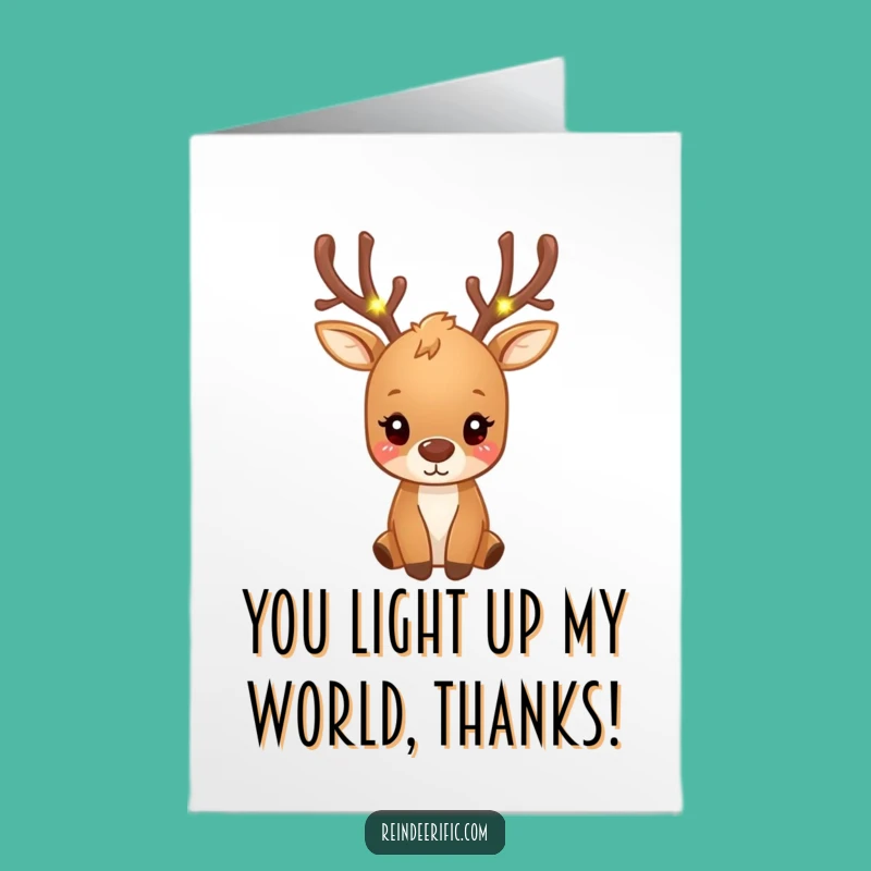 Free Printable Funny Thank You Card: Fairy Light Reindeer, Grateful Downloadable Gift