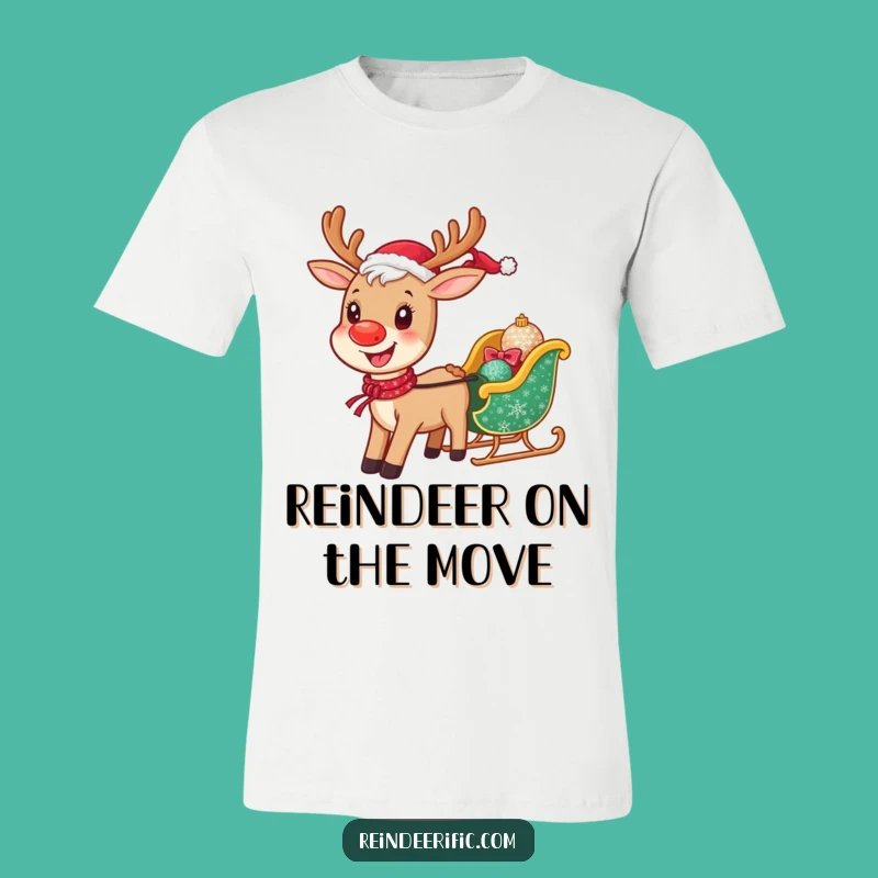 Funny Cheerful Reindeer T-Shirt: Happy Sleigh Pulling Tee, Ideal Funny Gift!