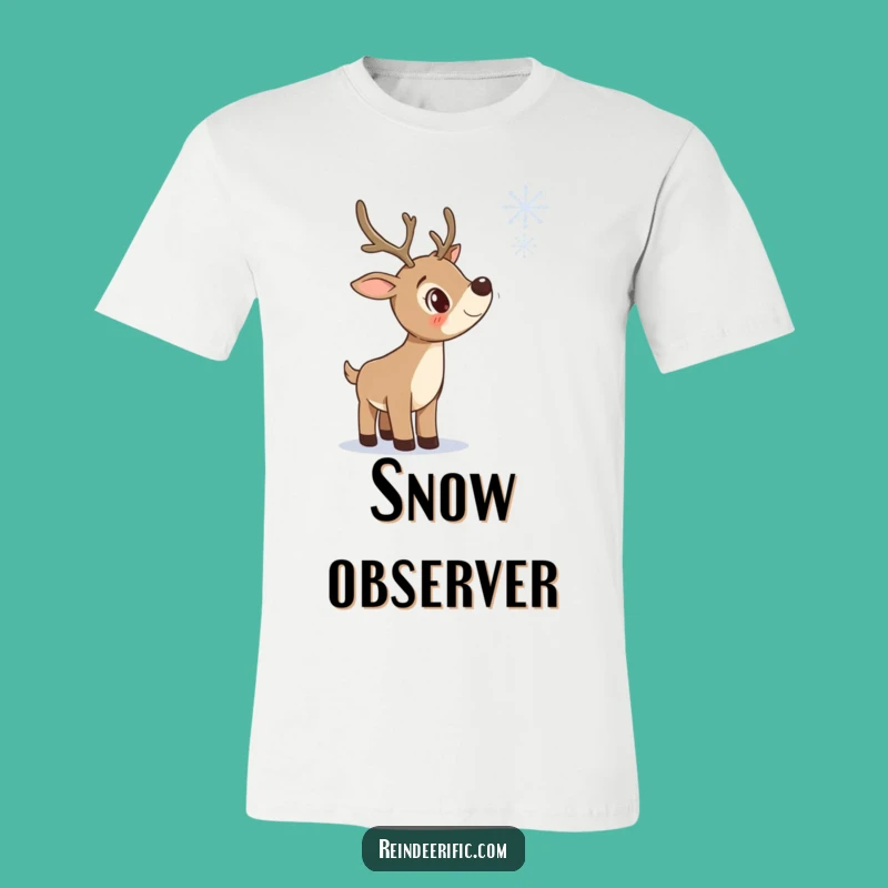 Funny Curious Reindeer T-Shirt: Snowfall Observation Tee, Ideal Funny Gift!