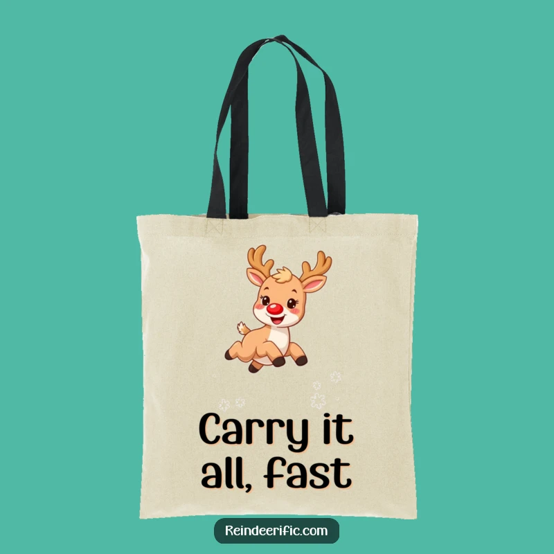 Funny Tote Bag: Furry Reindeer with Red Nose, Ideal for Joyful Shoppers